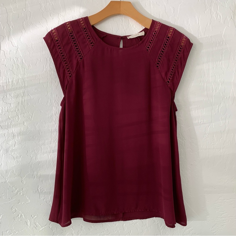 Elodie Red Sleeveless Blouse w Embellished Shoulder Detail